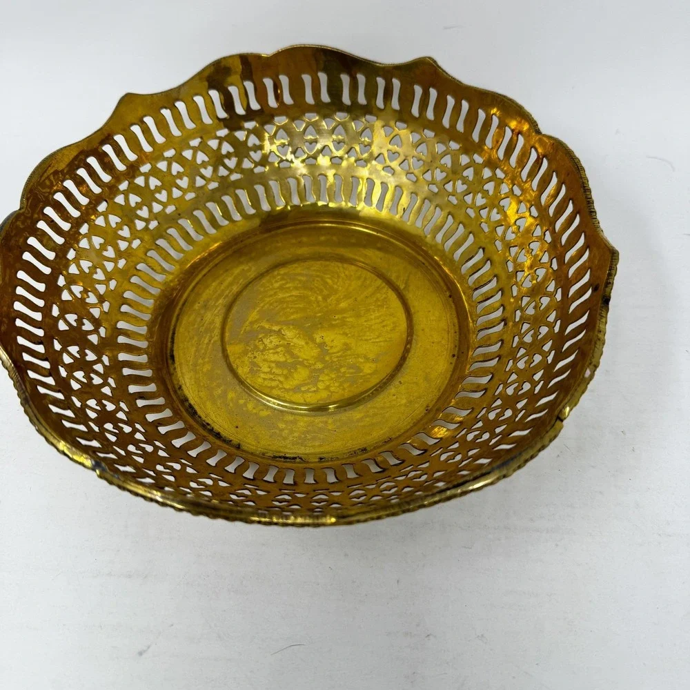 Vintage Solid Brass Pierced Decorative‎ Bowl 9
